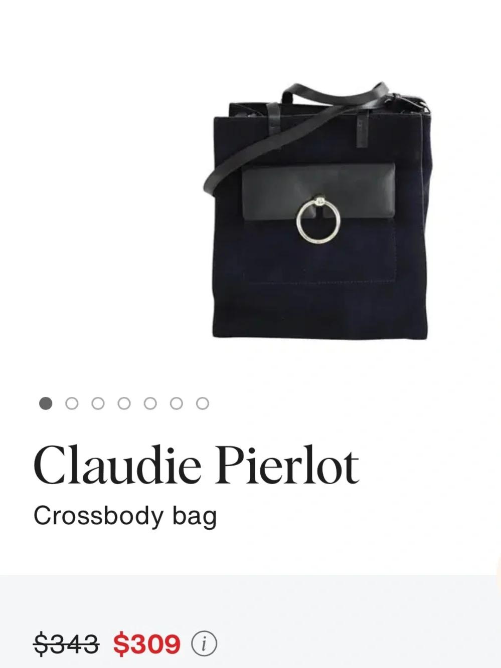 Claudie Pierlot Suede Cross Body Bag with Ring Accent - Navy
